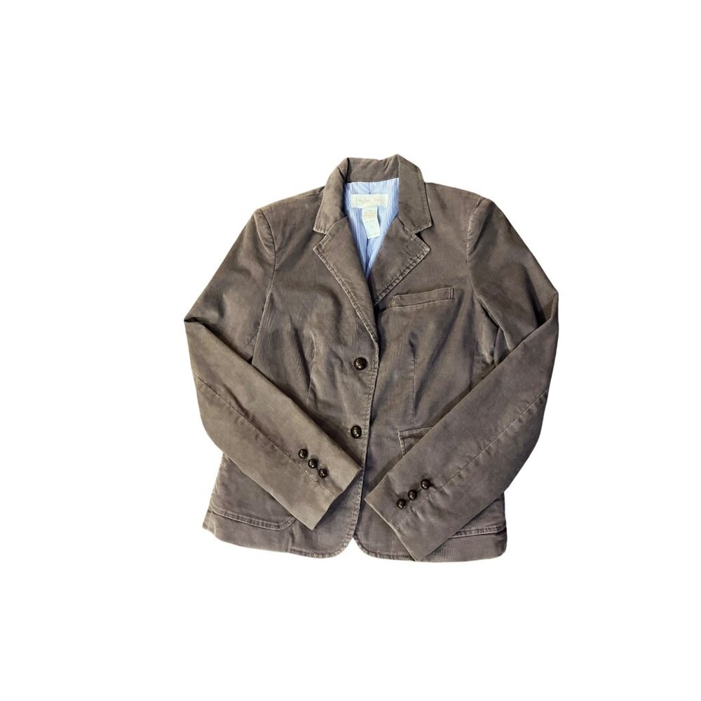 London Jean Corduroy Blazer Womens 8 Gray 2 Button Jacket Blue Lining - Picture 3 of 12